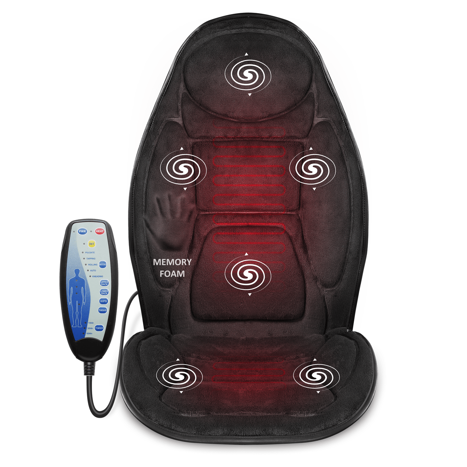 Heated Back Massager Pad for Chair - Vibrating Massage with Memory Foam