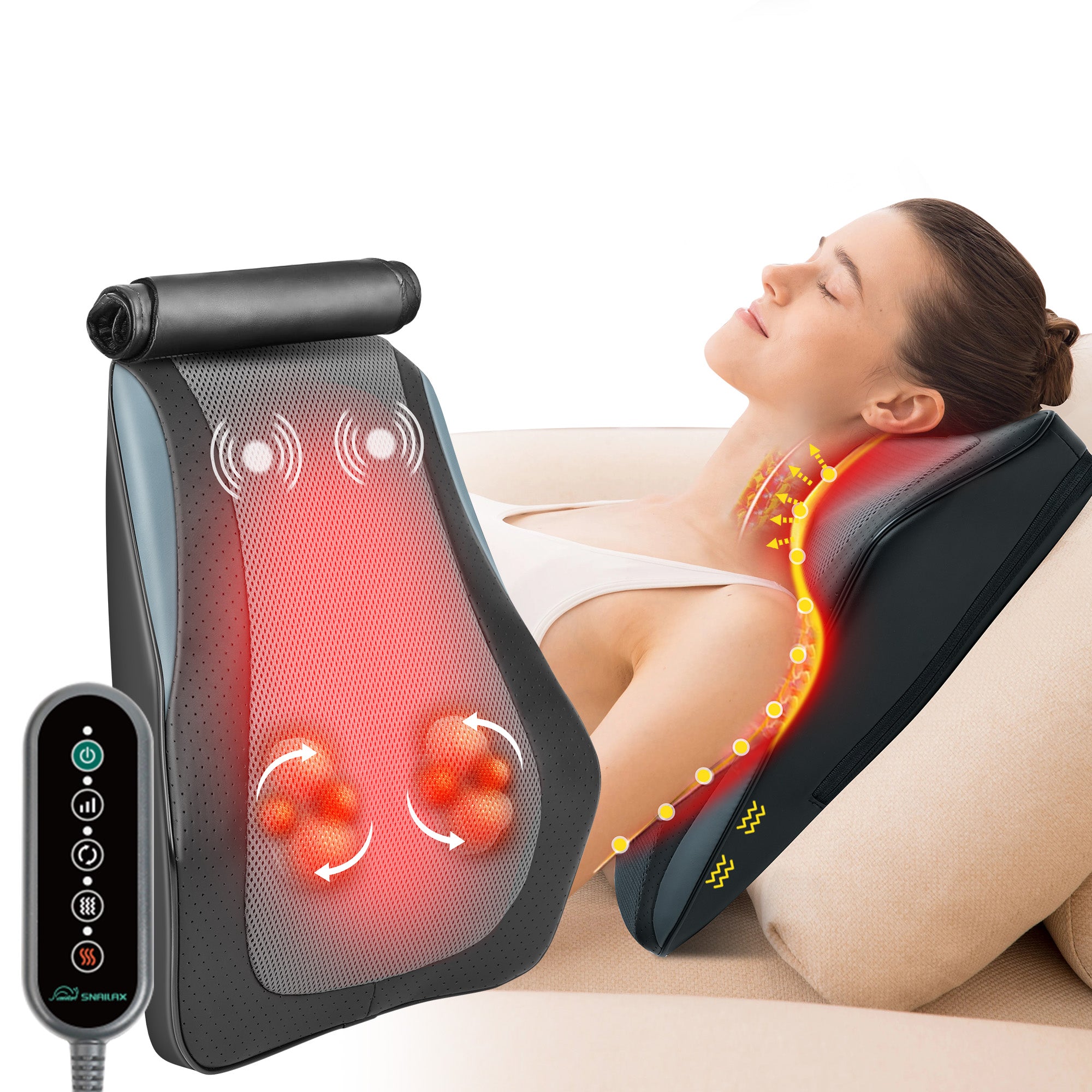 Heated Shiatsu Lower Back Massager - Neck Shoulder Pain Relief Massage Pad